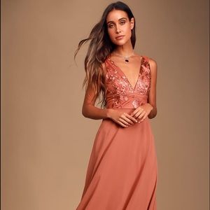 Carolyne Rusty Rose Embroidered Maxi Dress